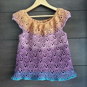 Handmade Crochet Top in Orange, Purple, and Blue S